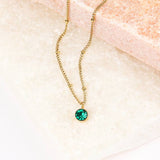 CZ Emerald Charm on Saturn Chain Necklace (Gold)
