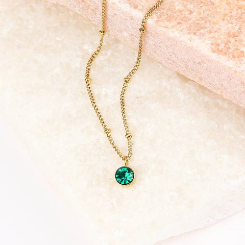 CZ Emerald Charm on Saturn Chain Necklace (Gold)