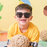 Black Navigator Sunglasses Flexible Rubber Frames for Kids, Classic Black Kids Sunglasses with 100% UV protection and flexible, durable frame