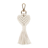 White Heart Macrame Keychain, wholesale keychain, macrame keychain bulk, handmade heart keychain, boho keychain, wholesale bag charm, artisan accessories, white heart charm, hand-knotted keychain, minimalist gift ideas wholesale