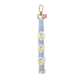 Blue daisy macrame wristlet, Handmade macrame wristlet, Floral wristlet accessory, Blue wristlet for women, Summer wristlet accessory, Lightweight wristlet strap