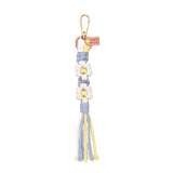 Blue Daisy Macrame Keychain, wholesale keychain, macrame keychain bulk, handmade daisy keychain, boho keychain, wholesale bag charm, artisan accessories, daisy charm, hand-knotted keychain