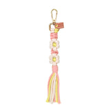 Pink Daisy Macrame Keychain, daisy keychain, macrame keychain, handmade keychain, boho keychain, pink flower keychain, macrame bag charm, hand-knotted accessory, unique keychain gift
