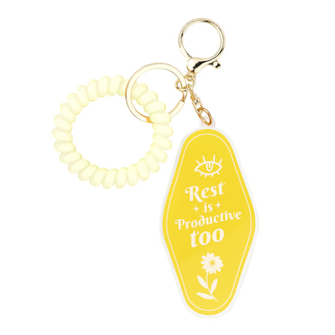 rest is productive too keychain, mindful lifestyle keychain, mental health support item, personal growth keychain gift, positive affirmation gift for self-care routine