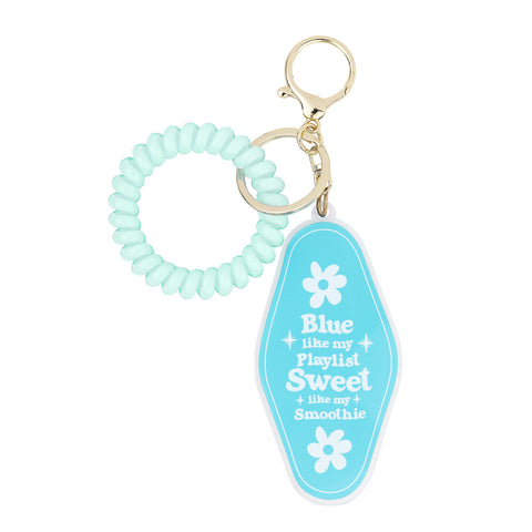 Funny acrylic keychain, Blue motel-style keychain, Funny quote keychain for music lovers, Blue and white acrylic keychain with humor, Cute keychain gift under $5, Handbag & wallet accessories