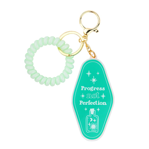 progress not perfection keychain, motivational keychain, acrylic keychain with quote, mindfulness keychain, unique handbag accessories, wellness-inspired keychain for friends