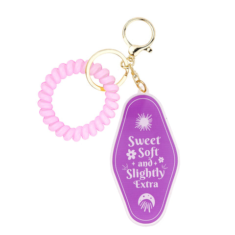 Sweet Soft & Slightly Extra keychain, Funny acrylic keychain, Cute motel-style keychain, Unisex keychain accessory, Acrylic keychain with funny quote, Lightweight keychain for handbags