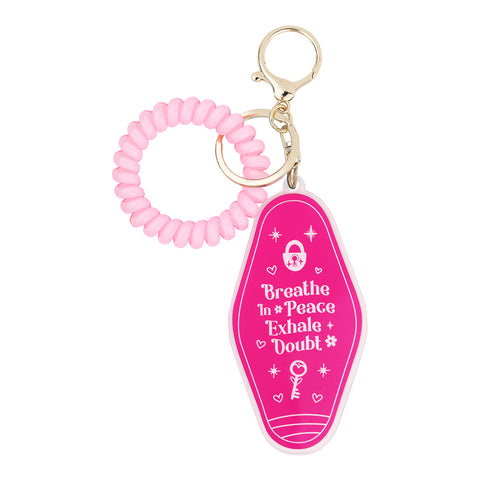 breathe in peaces exhale doubt keychain, acrylic keychain with message, mental health reminder keychain, lightweight motivational keychain, small calming gift for anxiety support