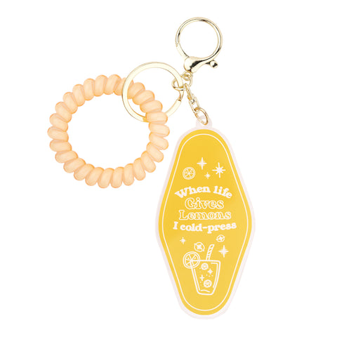 When life gives lemons keychain, Cold-press lemon quote keychain, Funny acrylic keychain, Lemon-themed keychain, When life gives lemons I cold-press motel keychain, Cute keychain under $5 for boba and fruit lovers