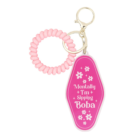 Mentally I'm Sipping Boba keychain, Funny boba tea keychain, Cute acrylic keychain, Boba lover keychain, Acrylic motel keychain for boba fans

