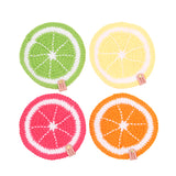 wholesale crochet coasters, crochet citrus coasters, fruit slice coasters bulk pricing, boutique supplies, gift shop products, artisan coasters for sale online