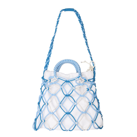 Woven blue handbag, Blue macrame crossbody bag, Eco-friendly blue macrame crossbody bag, Crossbody bags for women, Casual everyday crossbody bags, Sustainable fashion accessories
