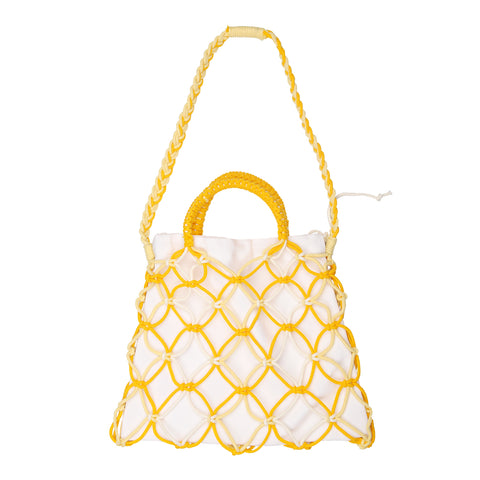 Yellow macrame crossbody bag, Handmade macrame bag, Bohemian macrame shoulder bag, Summer festival crossbody bag, Sustainable fashion accessories

