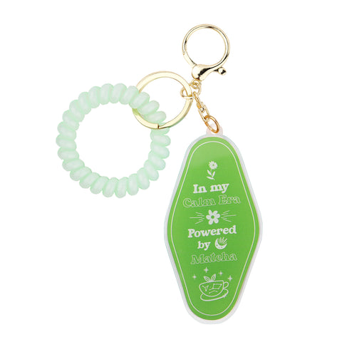 In my Calm Era Powered by Matcha Keychains, Powered by matcha keychain, Green motel-style keychain, Funny quote keychain, Minimalist keychains with humor
