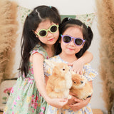 Olive Green and Orange Round Frame Foldable Sunglasses for Kids, Kids Flexible Polarized UV Protection Sunglasses for Boys Girls Age 3-10