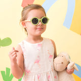 Toddler Kids Round Frame Foldable Sunglasses, Olive Green and Orange Round Frame Foldable Sunglasses for Kids