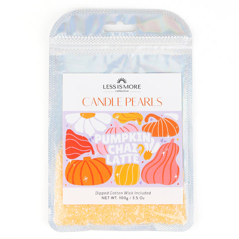 Pumpkin Chai Latte Candle Pearls – DIY Wax Beads (3.5oz Bag + Wick), Refillable Non-Toxic Vegan Wax Beads, DIY Sand Candle Making for Wedding Party Favors, Long-Lasting 120+ Hours