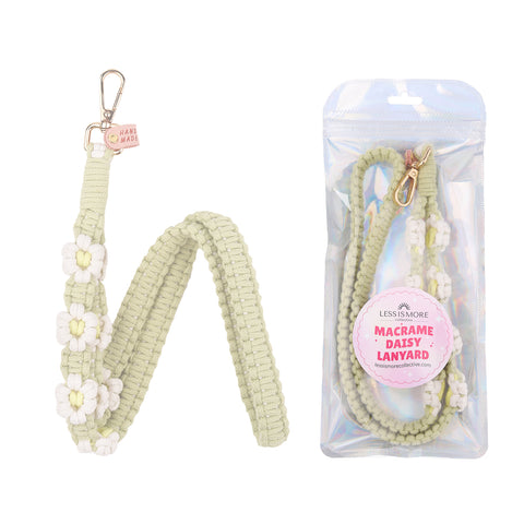floral macrame lanyard for summer, eco-friendly macrame lanyard gift, green macrame lanyard for festivals, cute macrame lanyard for teens and students	
