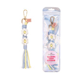 bulk blue daisy keychain, blue macrame accessories wholesale, bag charm wholesale, summer accessory wholesale, artisan keychain supplier