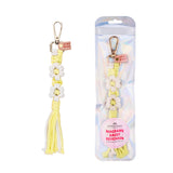 wholesale yellow daisy macrame keychain, gift shop keychains bulk, online store macrame accessories, bohemian accessories wholesale

