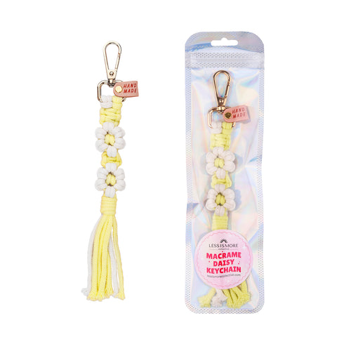 wholesale yellow daisy macrame keychain, gift shop keychains bulk, online store macrame accessories, bohemian accessories wholesale

