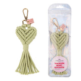 macrame heart keychain wholesale, handcrafted green accessory, boutique keychains supplier, gift shop keychains, bulk handmade green bohemian keychains