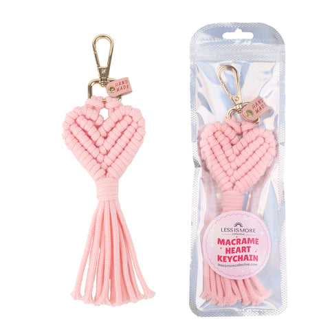 wholesale pink heart macrame keychain online, wholesale accessories online, boutique keychains bulk, gift shop keychains wholesale website, B2B macrame keychains pink, cute keychains wholesale for boutiques

