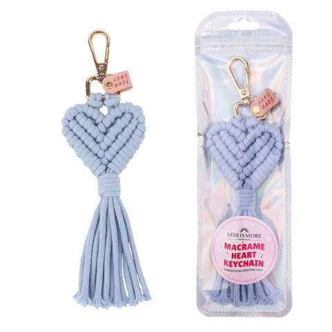wholesale blue heart macrame keychain, blue heart macrame keychain bulk, wholesale accessories supplier, gift shop keyrings wholesale, travel souvenirs wholesale

